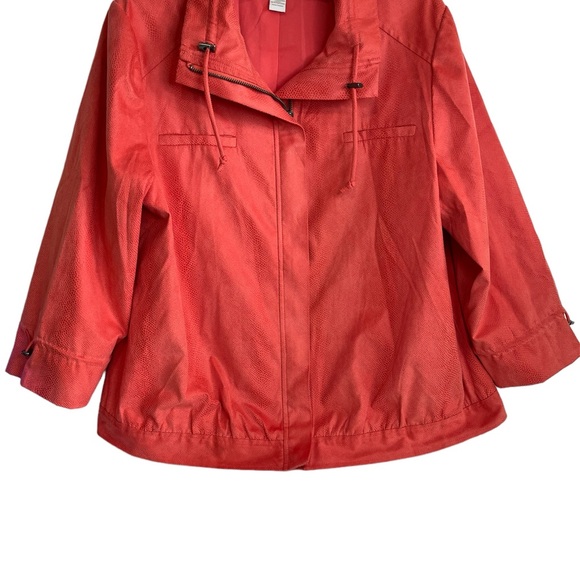 Chico’s Coral Salmon Jacket Full Zip 2 M/L Snake Pattern 3/4 Sleeve Cords Lined - Picture 4 of 15